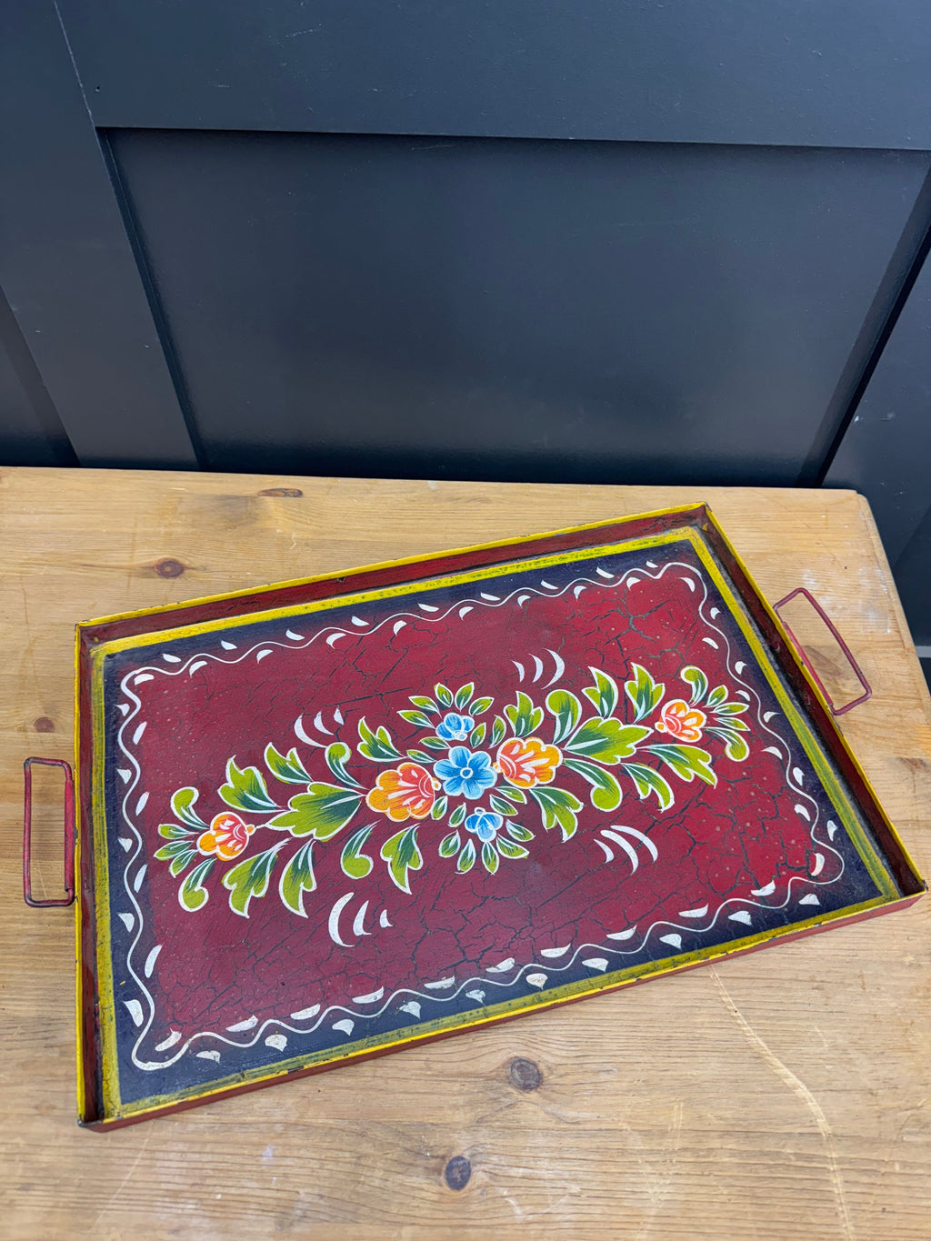 Red Metal Serving Tray / Painted Indian Charcuterie Cheese Antipasto Platter