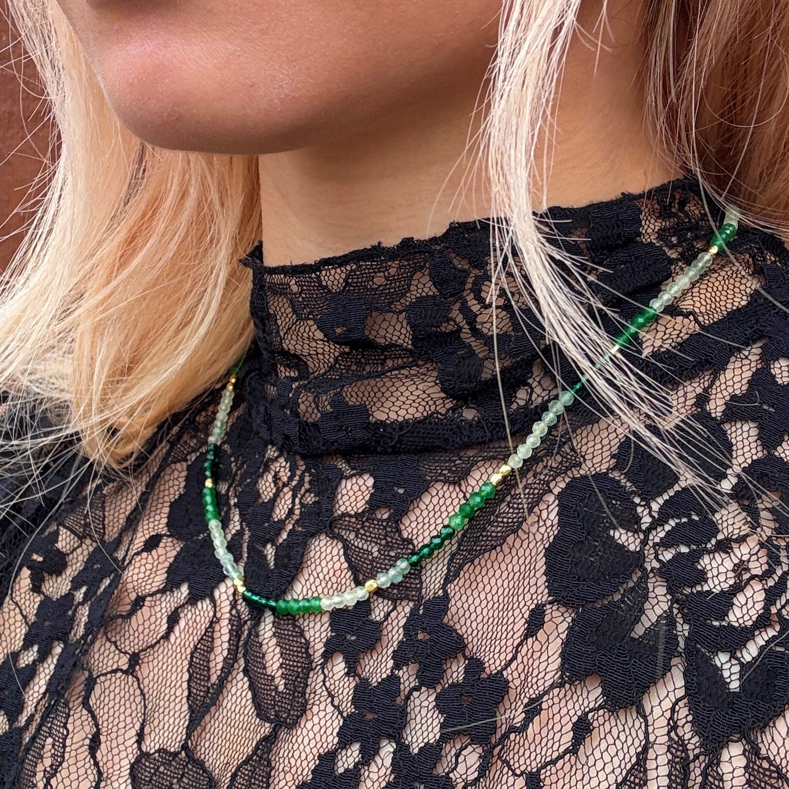 Mixed Gemstone Beaded Necklace with Prehnite, Moss Agate and Green Aventurine