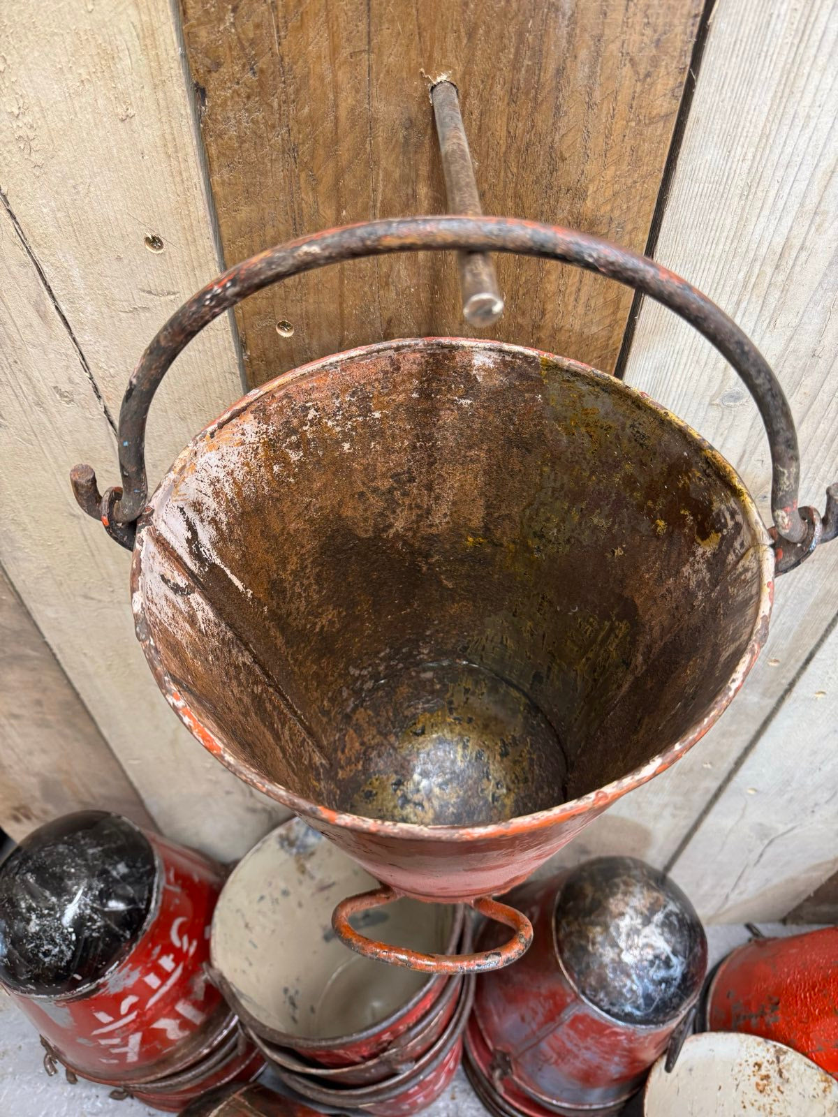 Vintage Galvanised Hanging Fire Bucket Plant Pot