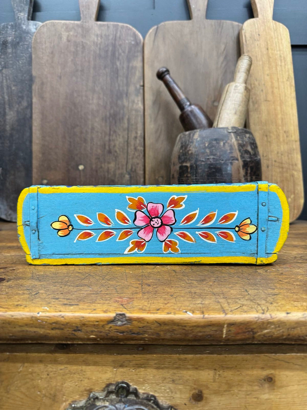 Blue Wooden Painted Brick Mould Planter and Storage Box