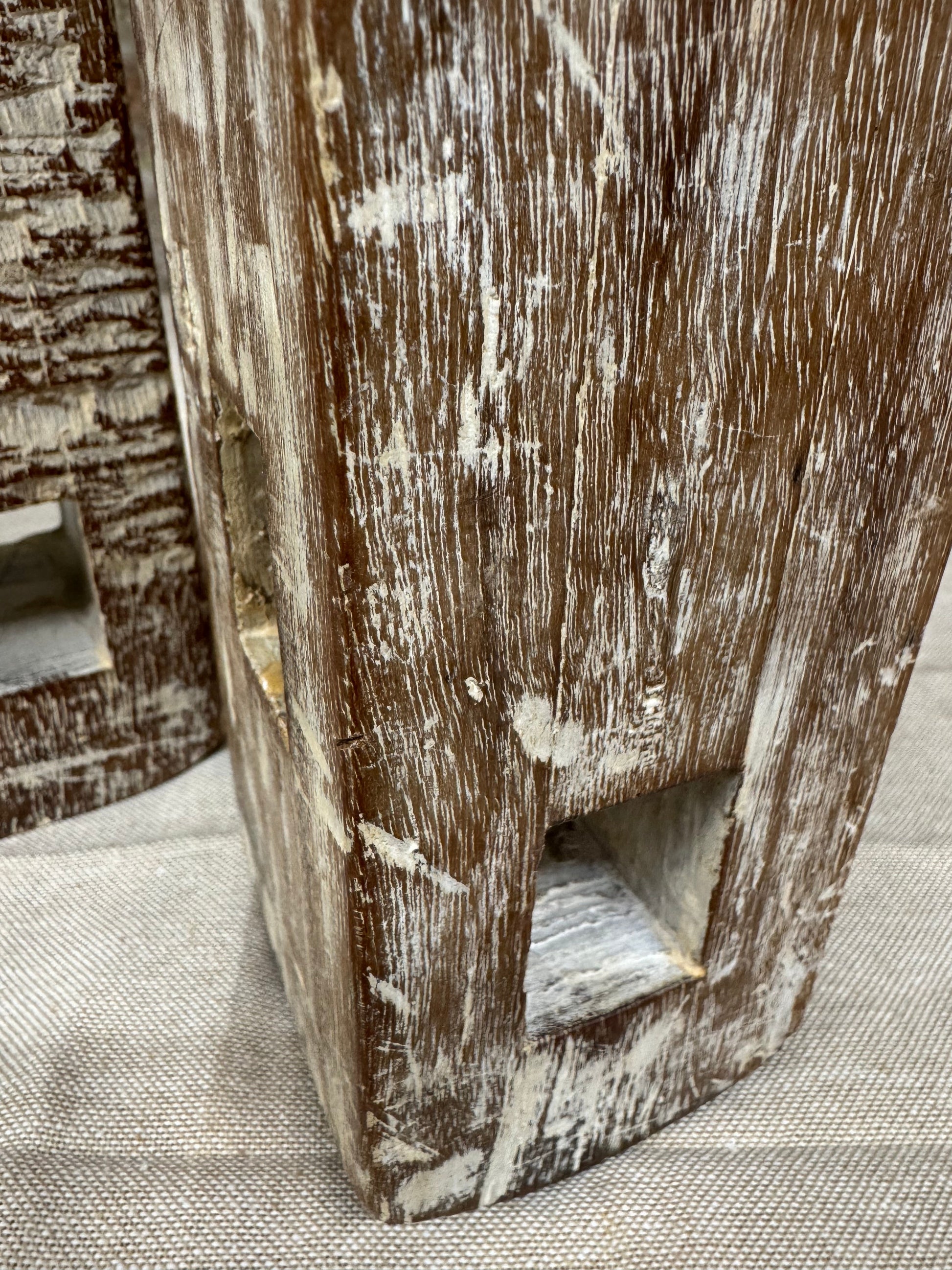 Pair of Rustic Wooden Candle Holders Large Church Candlesticks