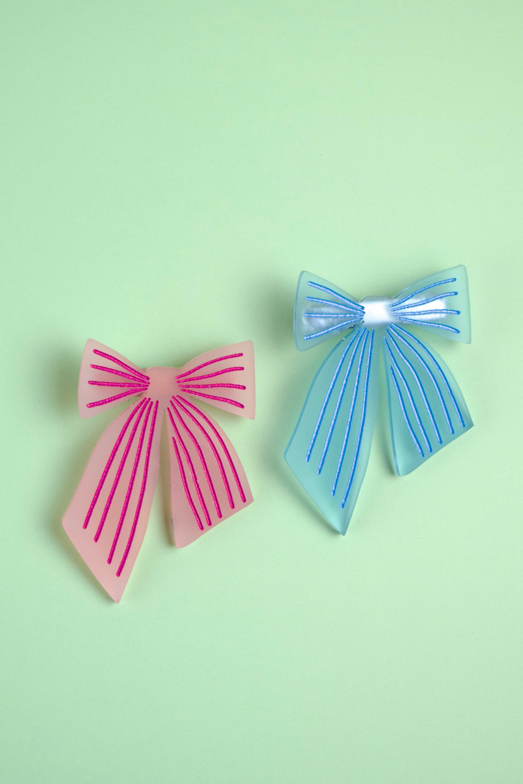 Pink and Blue Striped Bow Hair Clips Set of 2