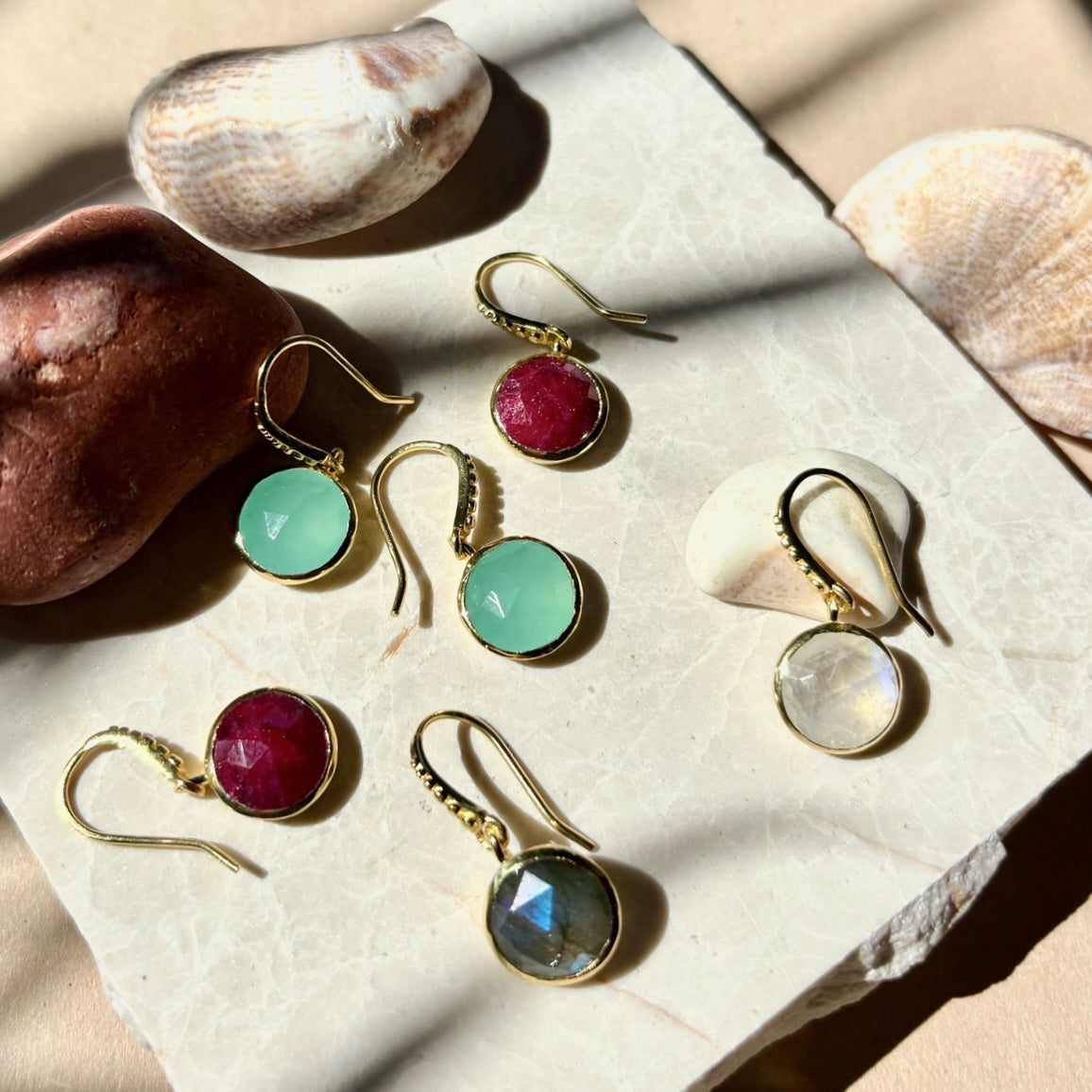 Charis Round Labradorite Drop Earrings