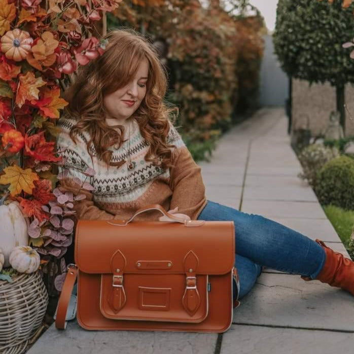 Handmade Leather Satchel in Burnt Orange