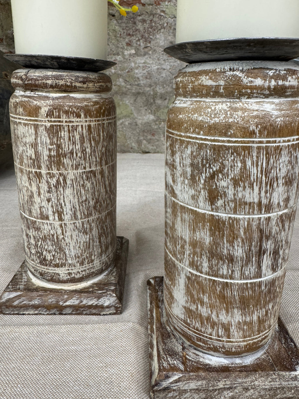 Pair of Rustic Wooden Candle Holders Large Church Candlesticks