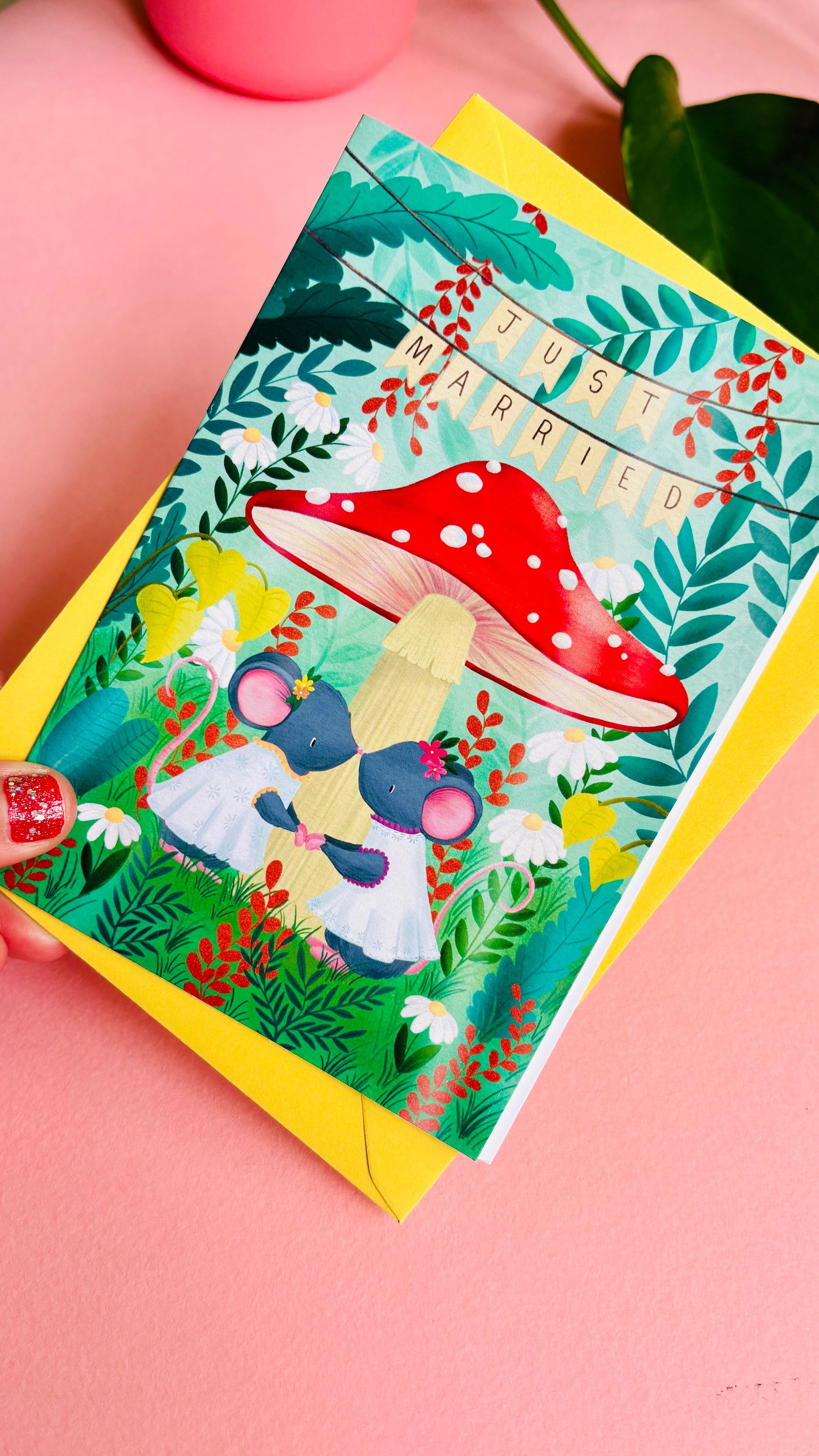 Handmade Lesbian Wedding Card with Woodland Mouse Brides