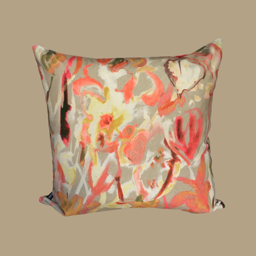 Watercolour Floral Velvet Cushion - Vanilla
