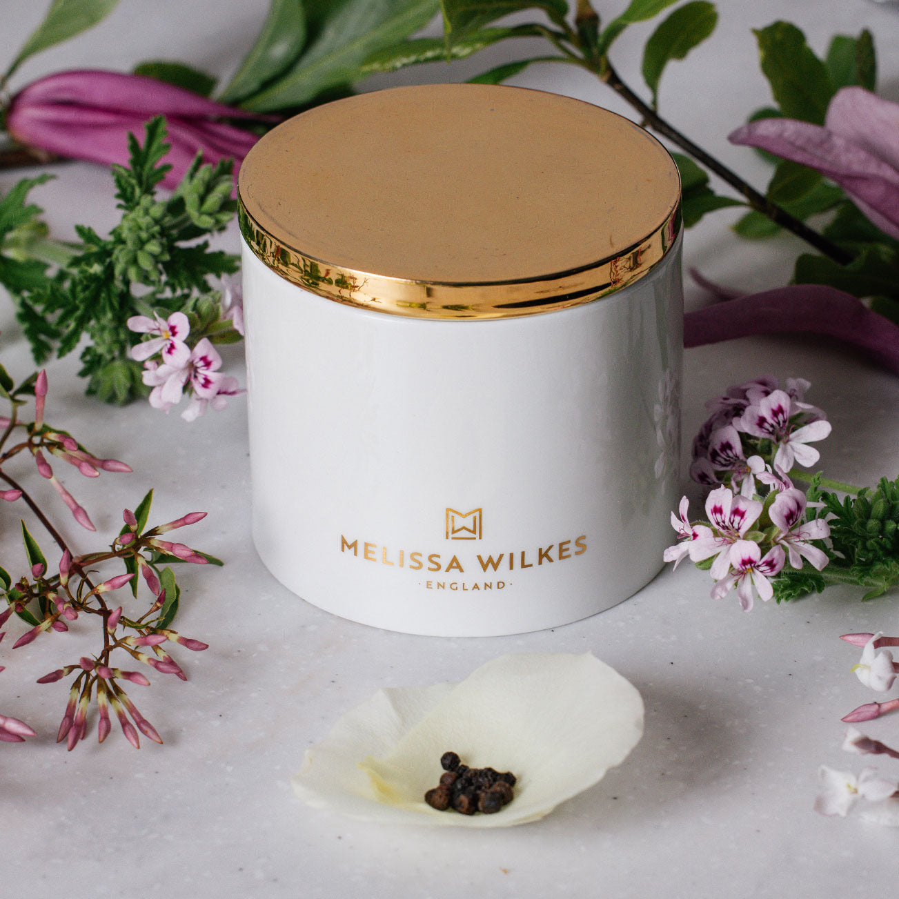 Rose Fine Bone China Candle with Gold Lid