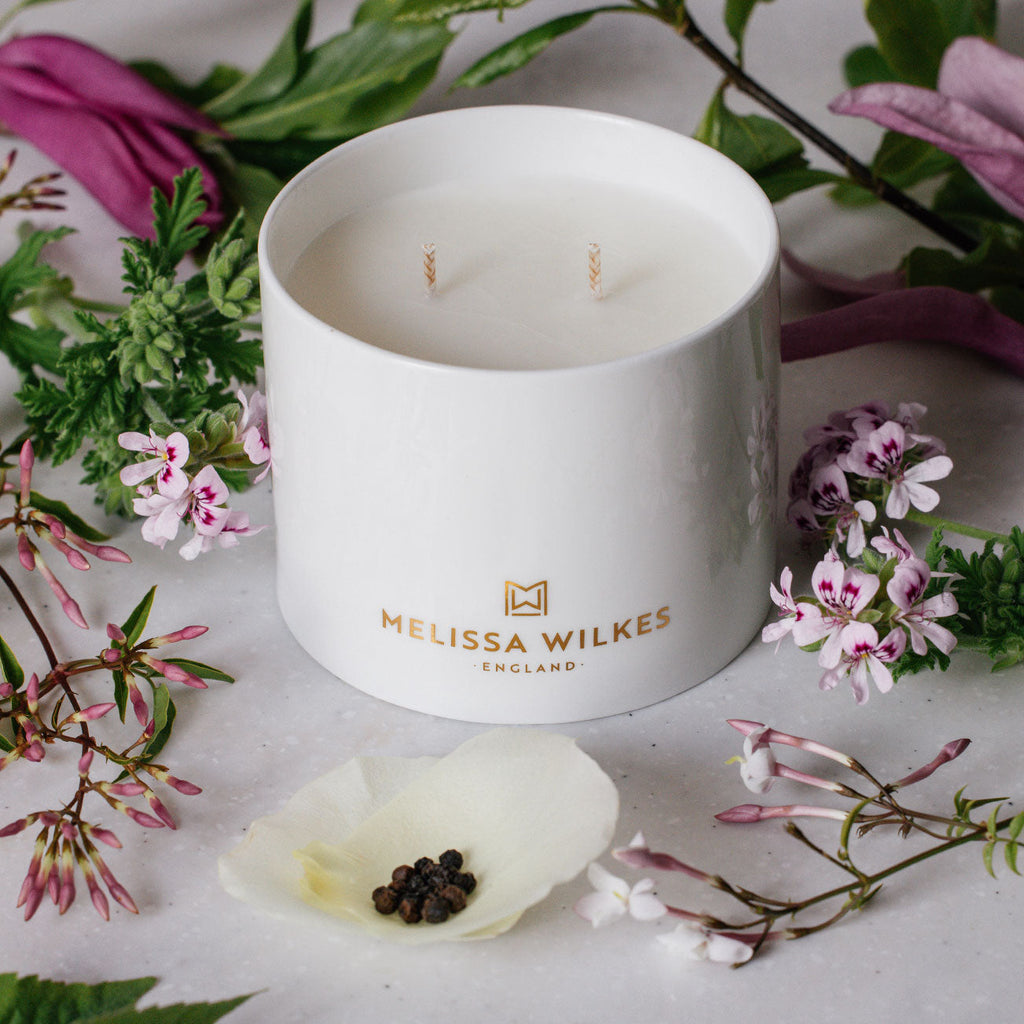 Rose Fine Bone China Candle with Gold Lid