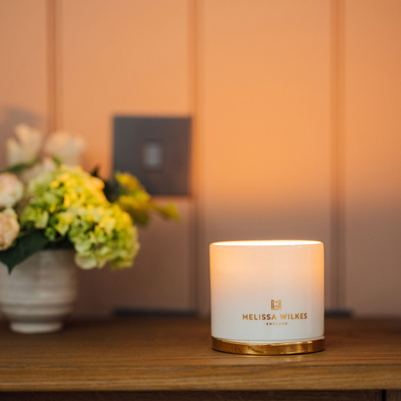 Rose Fine Bone China Candle with Gold Lid