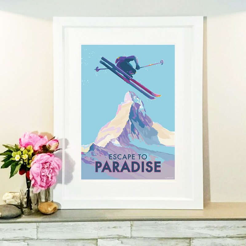Escape to Paradise Vintage Ski Poster
