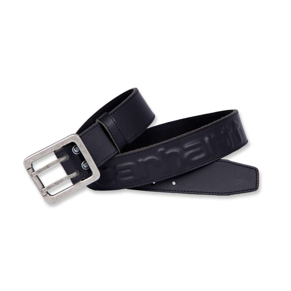Logo Leather Belt with Double Prong Buckle