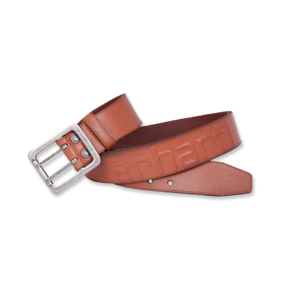 Logo Leather Belt with Double Prong Buckle