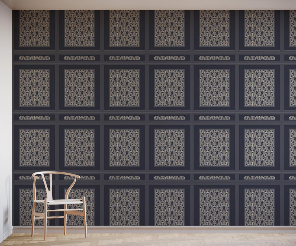 Ecclestone 3D Wood Panelling Wallpaper with Art Deco Pattern