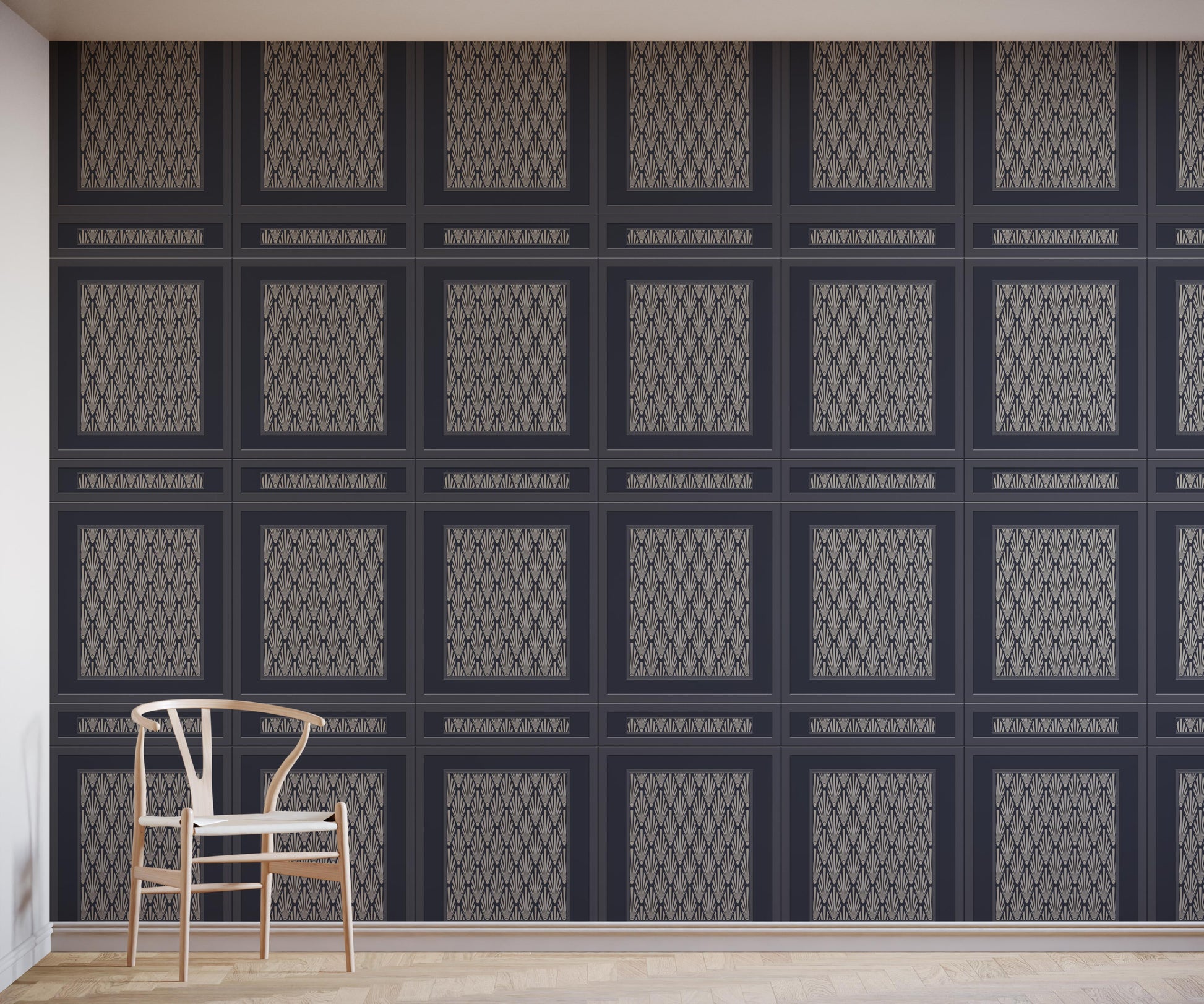 Ecclestone 3D Wood Panelling Wallpaper with Art Deco Pattern