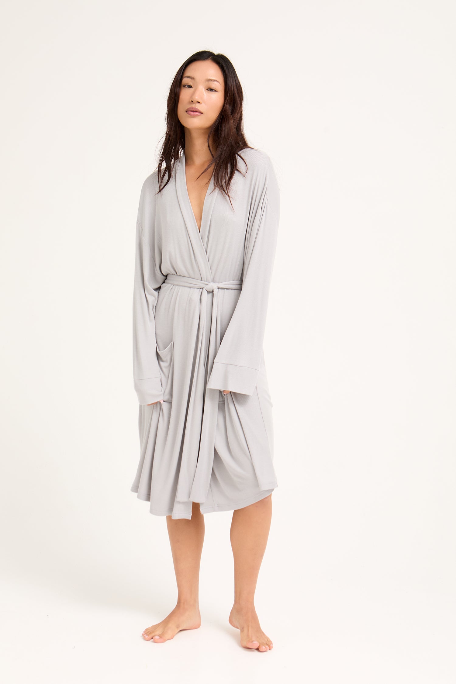 EcoVero Ribbed Robe in Grey
