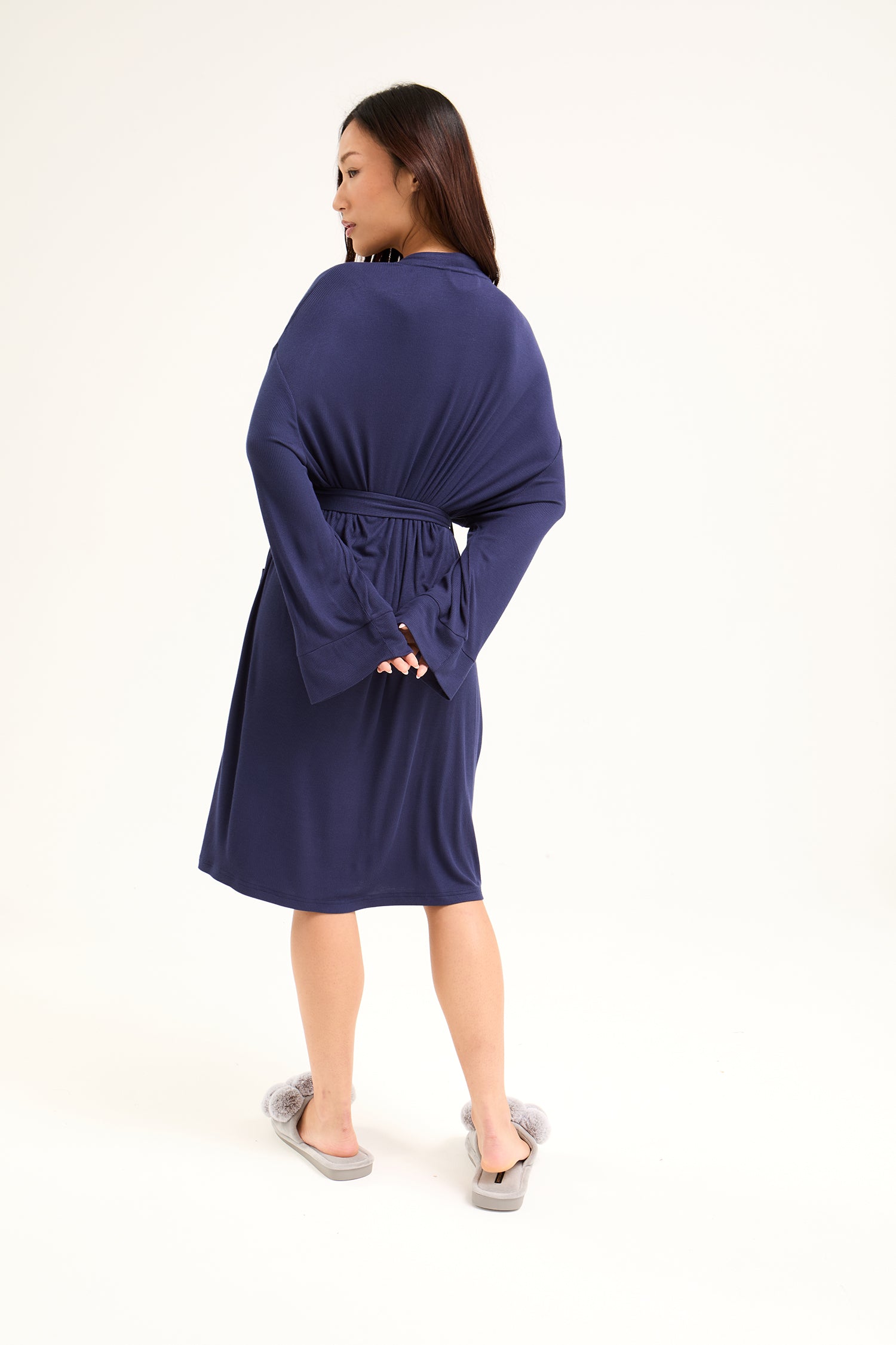 EcoVero Ribbed Robe in Midnight