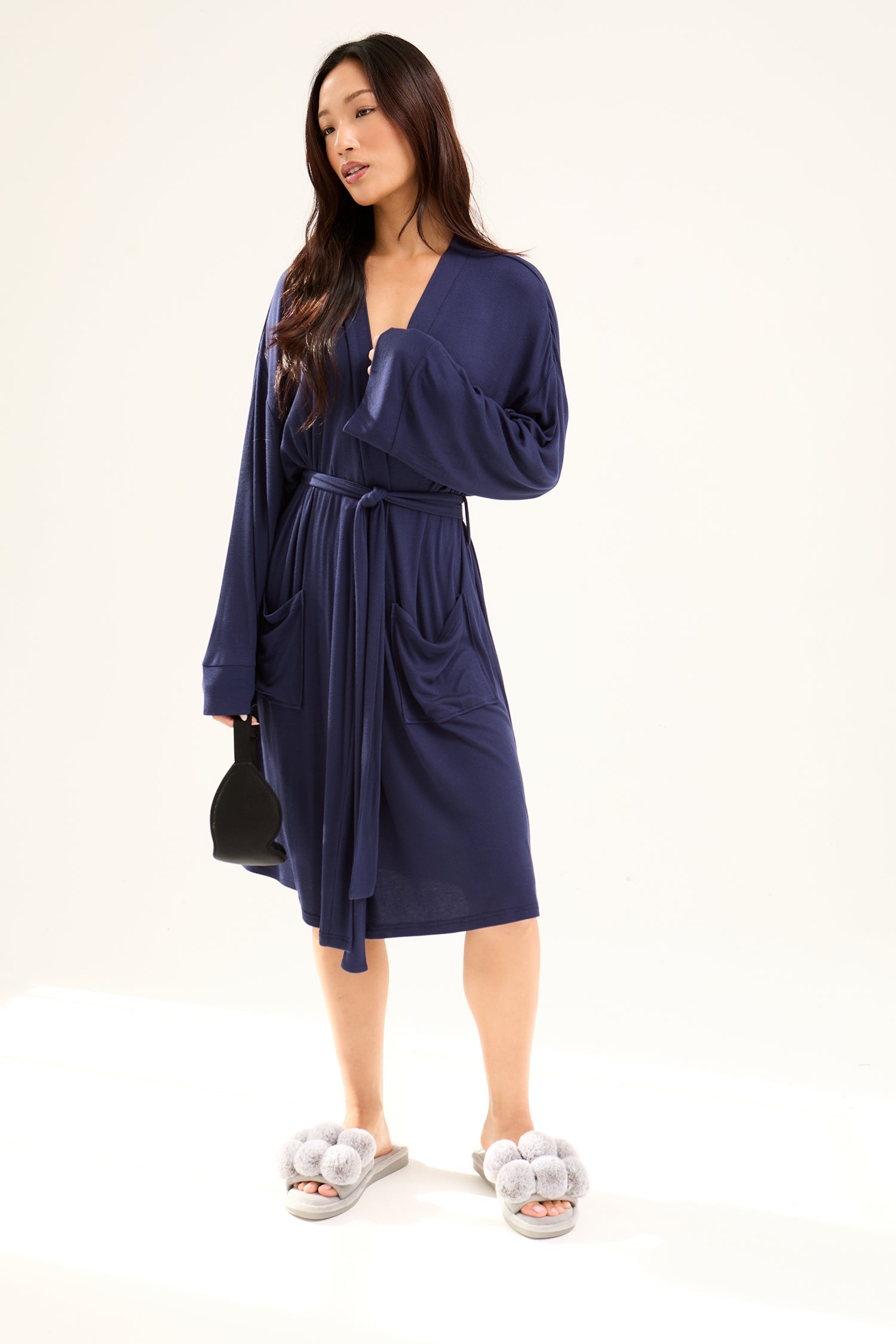 EcoVero Ribbed Robe in Midnight