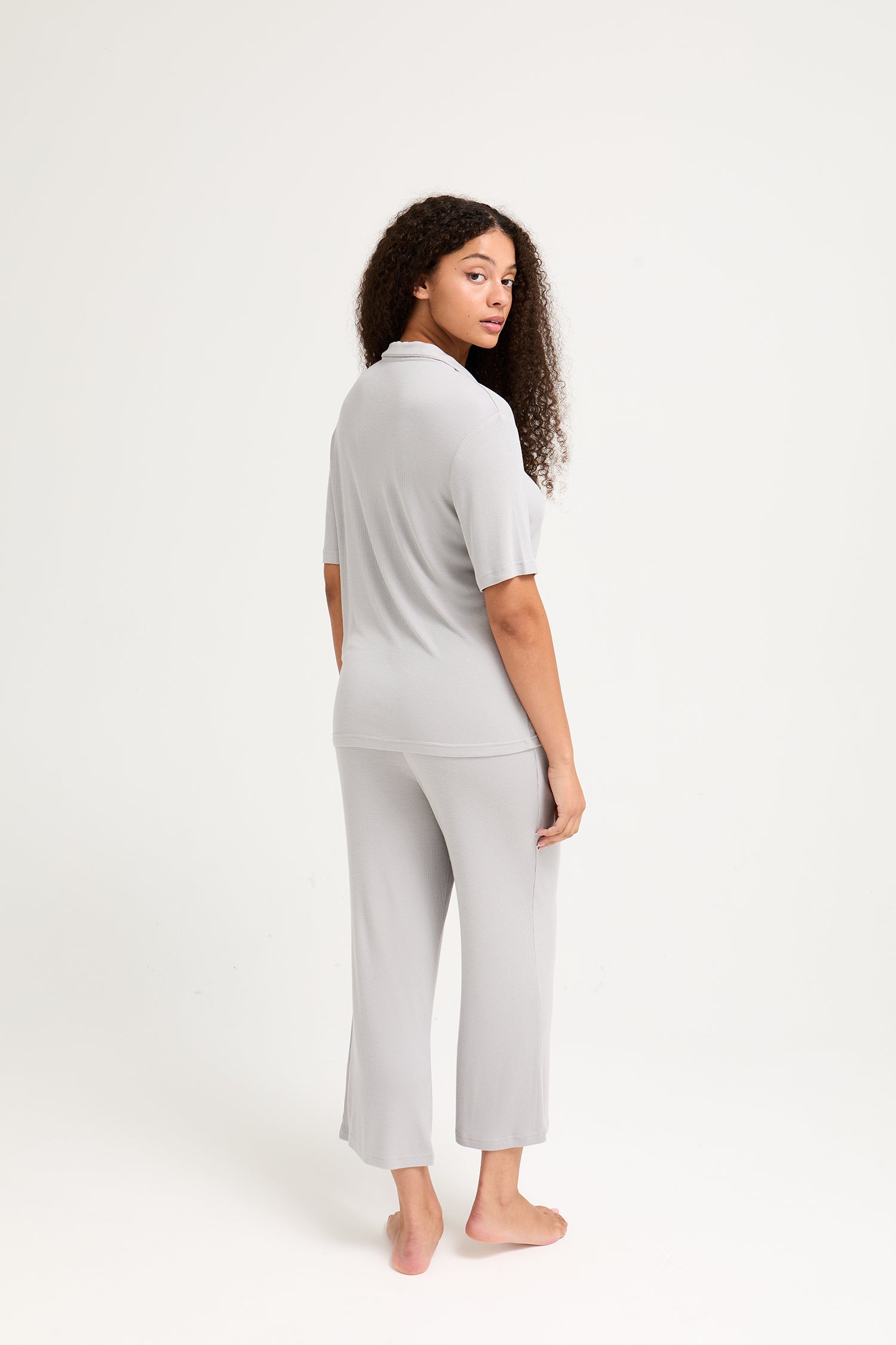 EcoVero Ribbed Shirt Capri Set in Grey