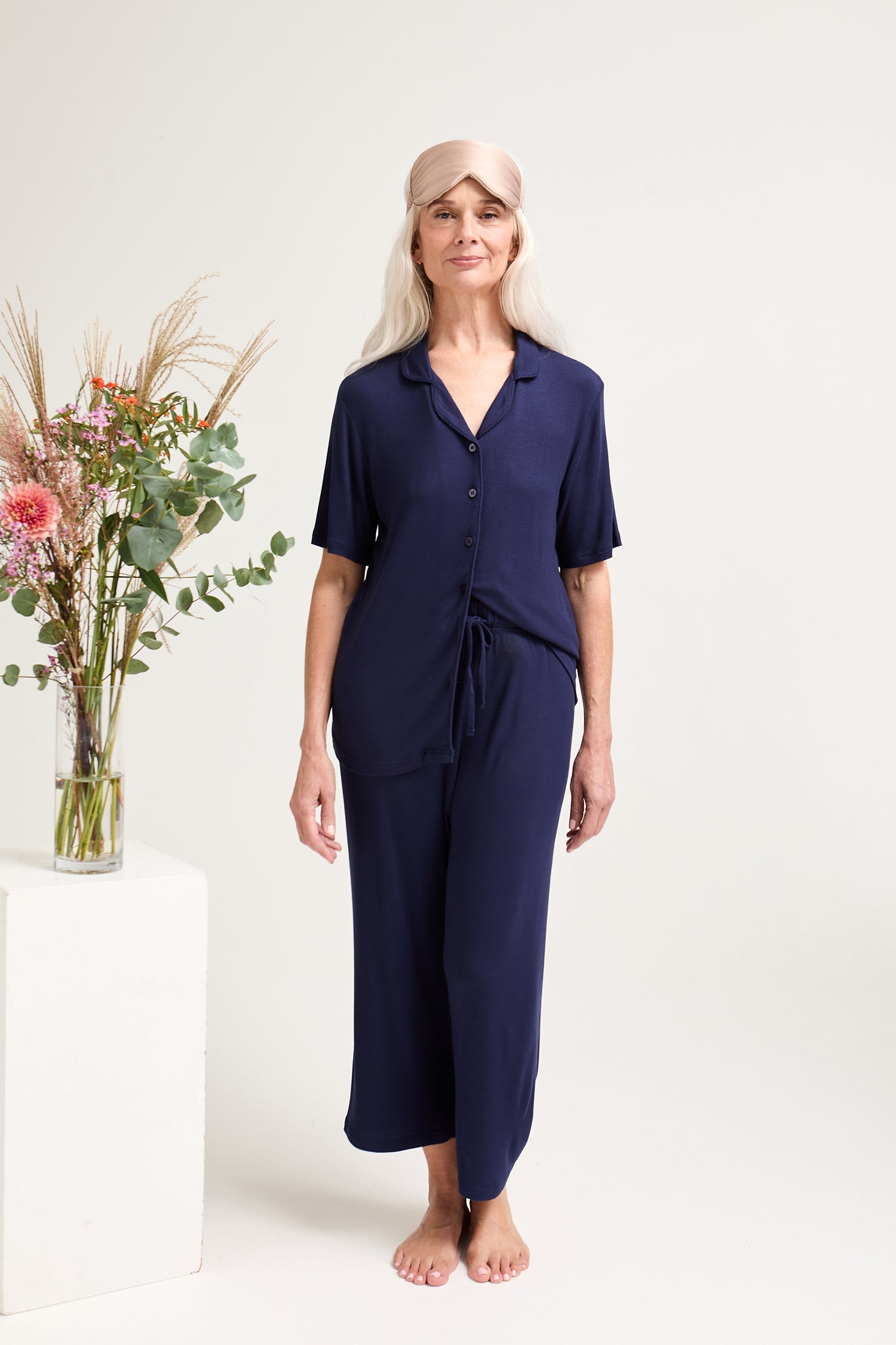 EcoVero Ribbed Shirt Capri Set in Midnight