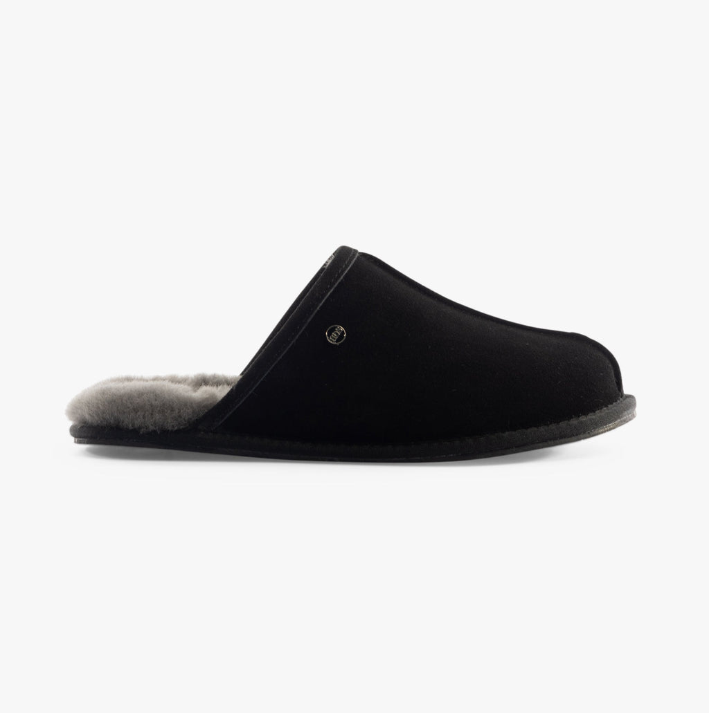 Mens Sheepskin Slippers in Black
