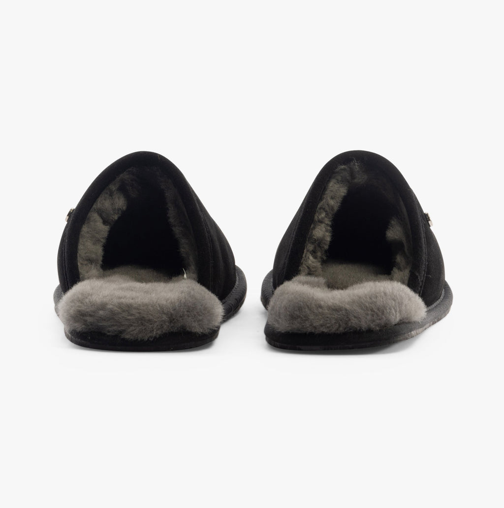 Mens Sheepskin Slippers in Black