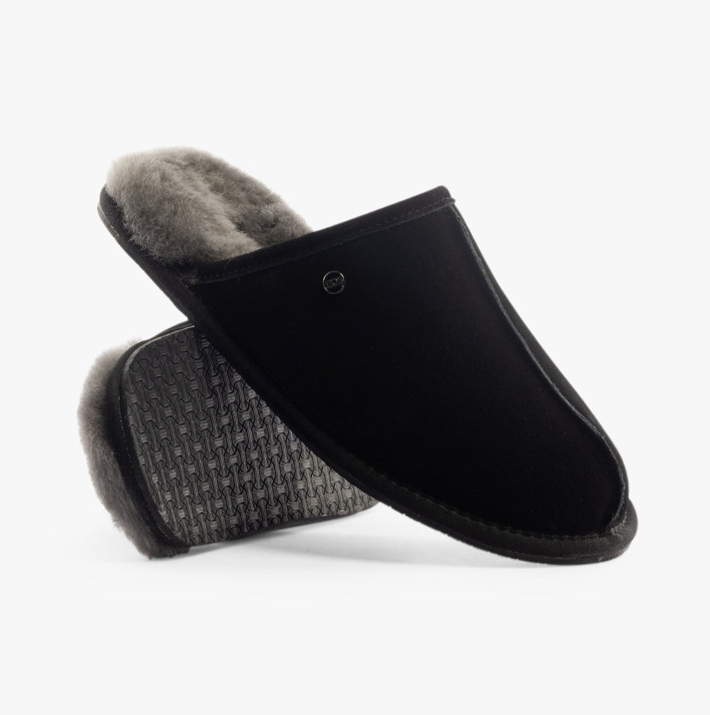 Mens Sheepskin Slippers in Black