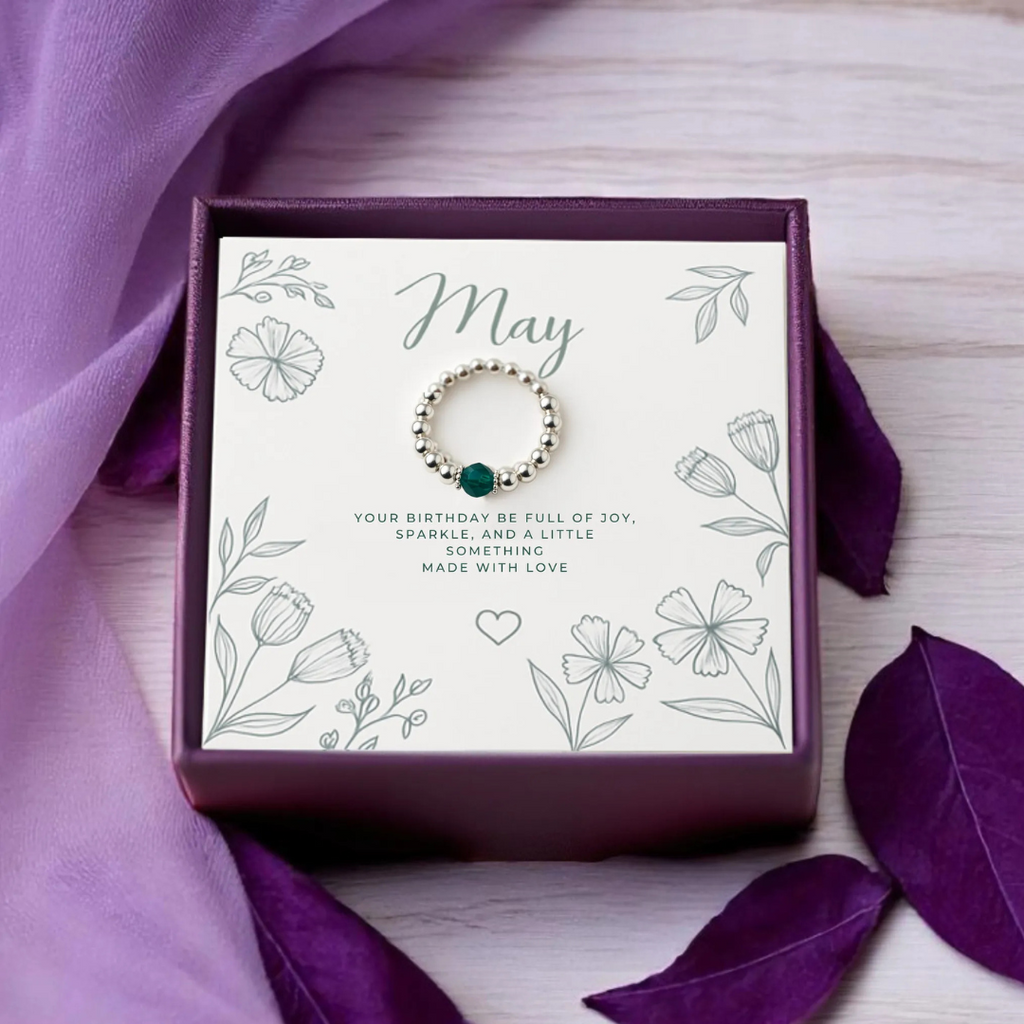 Green Gemstone Ring with Sterling Silver Beads