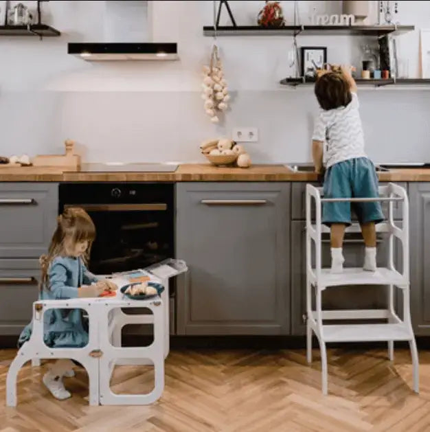 STEP'n'SIT® Convertible 2-in-1 Helper Tower/Table With Support Legs - White