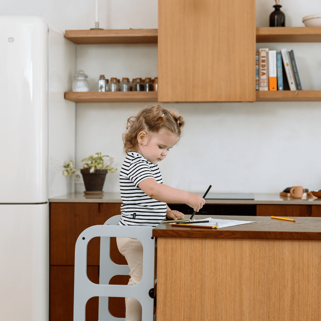 STEP'n'SIT® Convertible 2-in-1 Helper Tower/Table With Support Legs - Grey