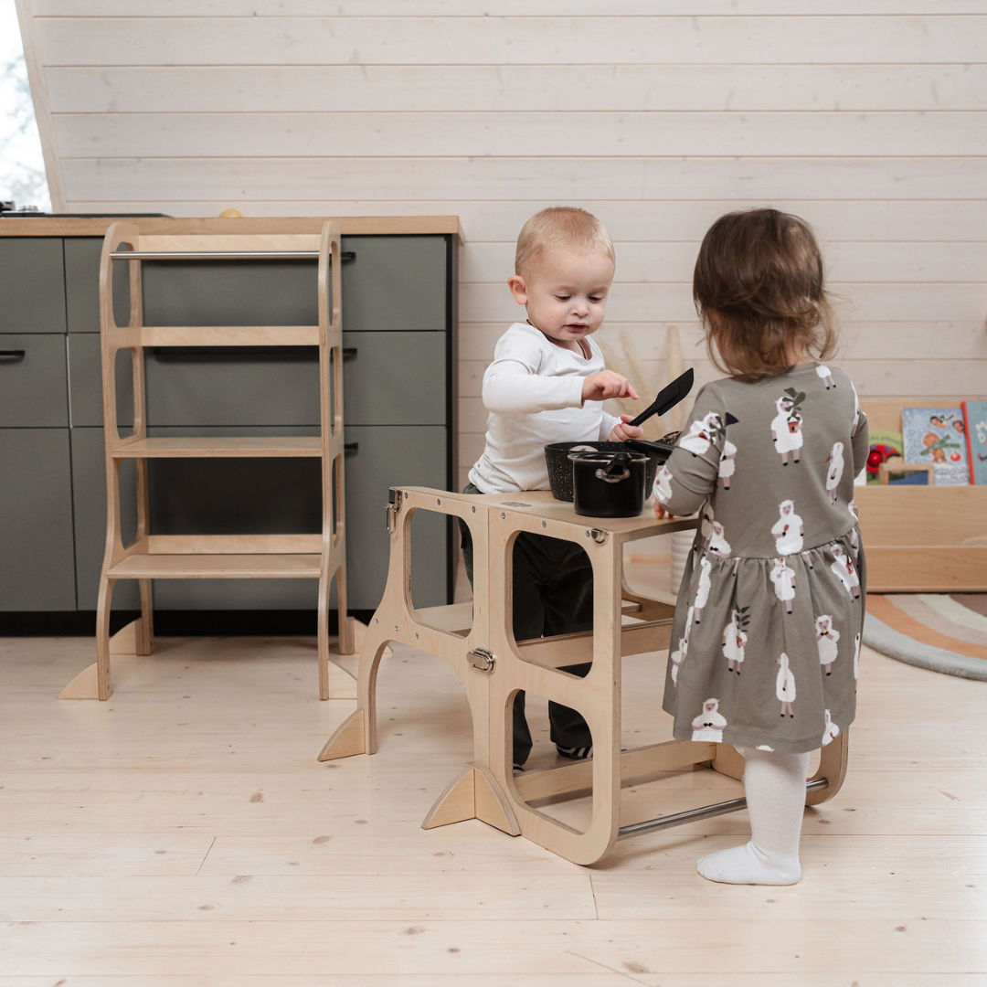 STEP'n'SIT Helper Tower – Montessori-inspired 2-in-1 Table & Chair by Ette Tete at www.brixbailey.com