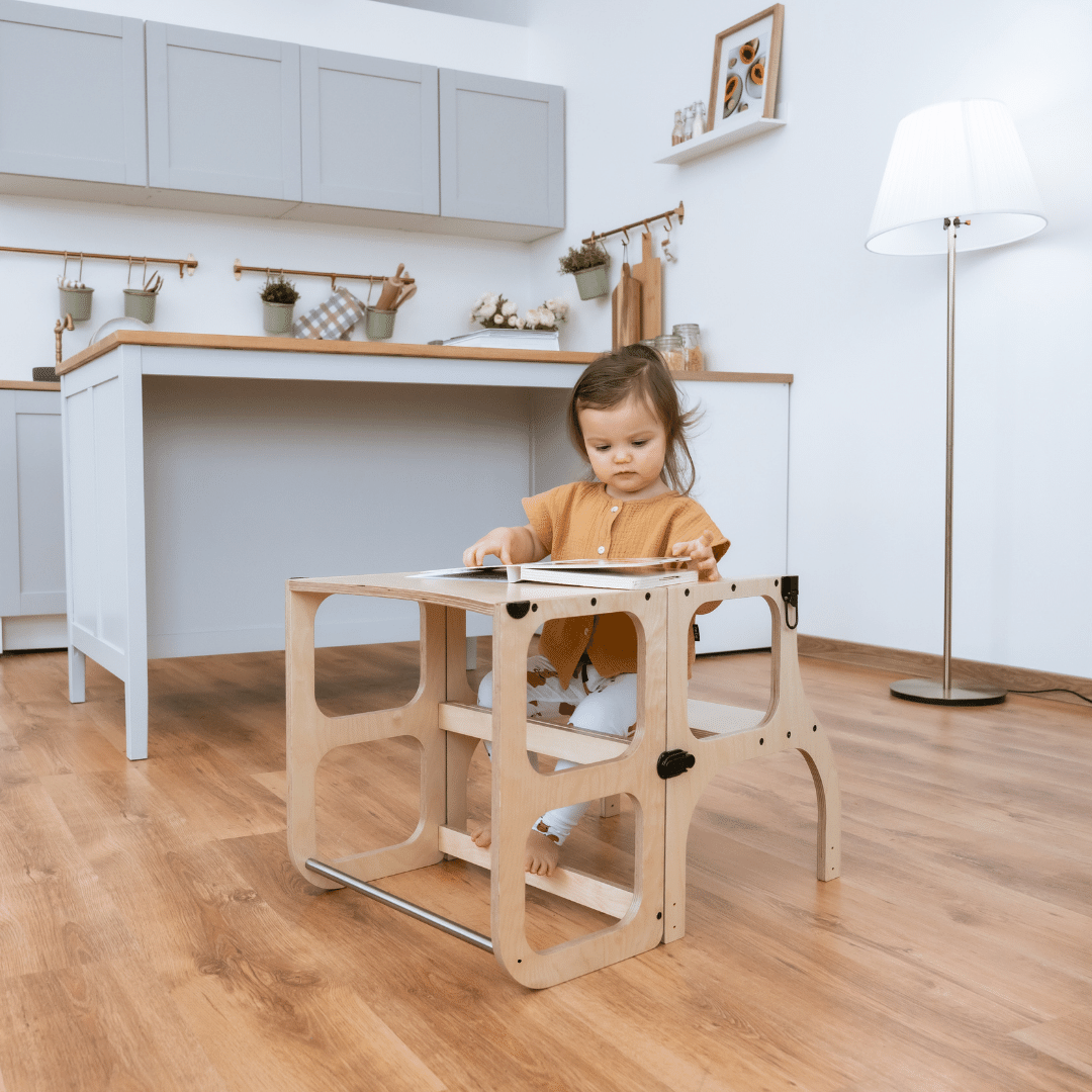 STEP’n’SIT® Helper Tower – Multifunctional Montessori Table & Tower by Ette Tete at www.brixbailey.com