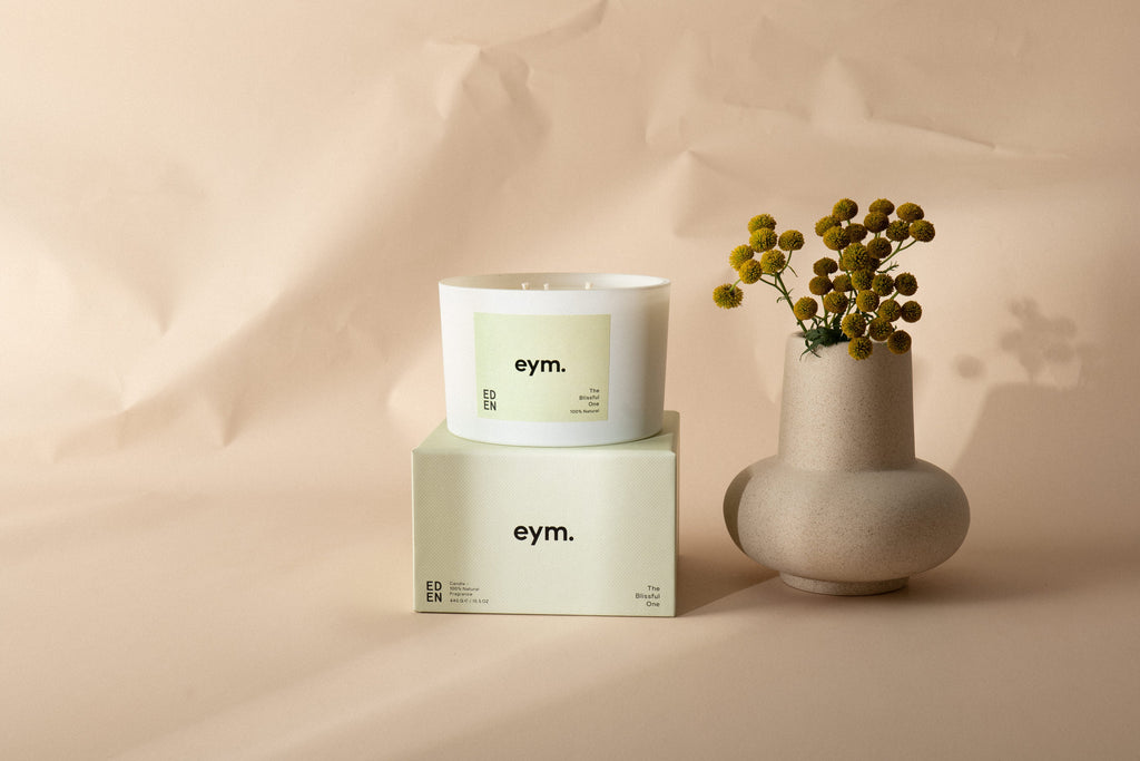 Three Wick Natural Candle with Cedarwood and Violet Leaf