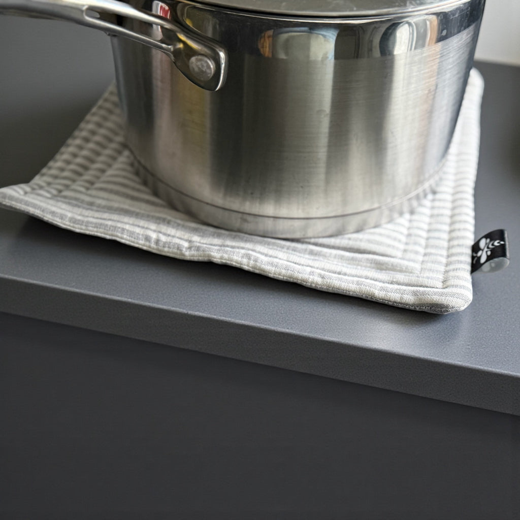 Linen Grey Striped Pot Holder