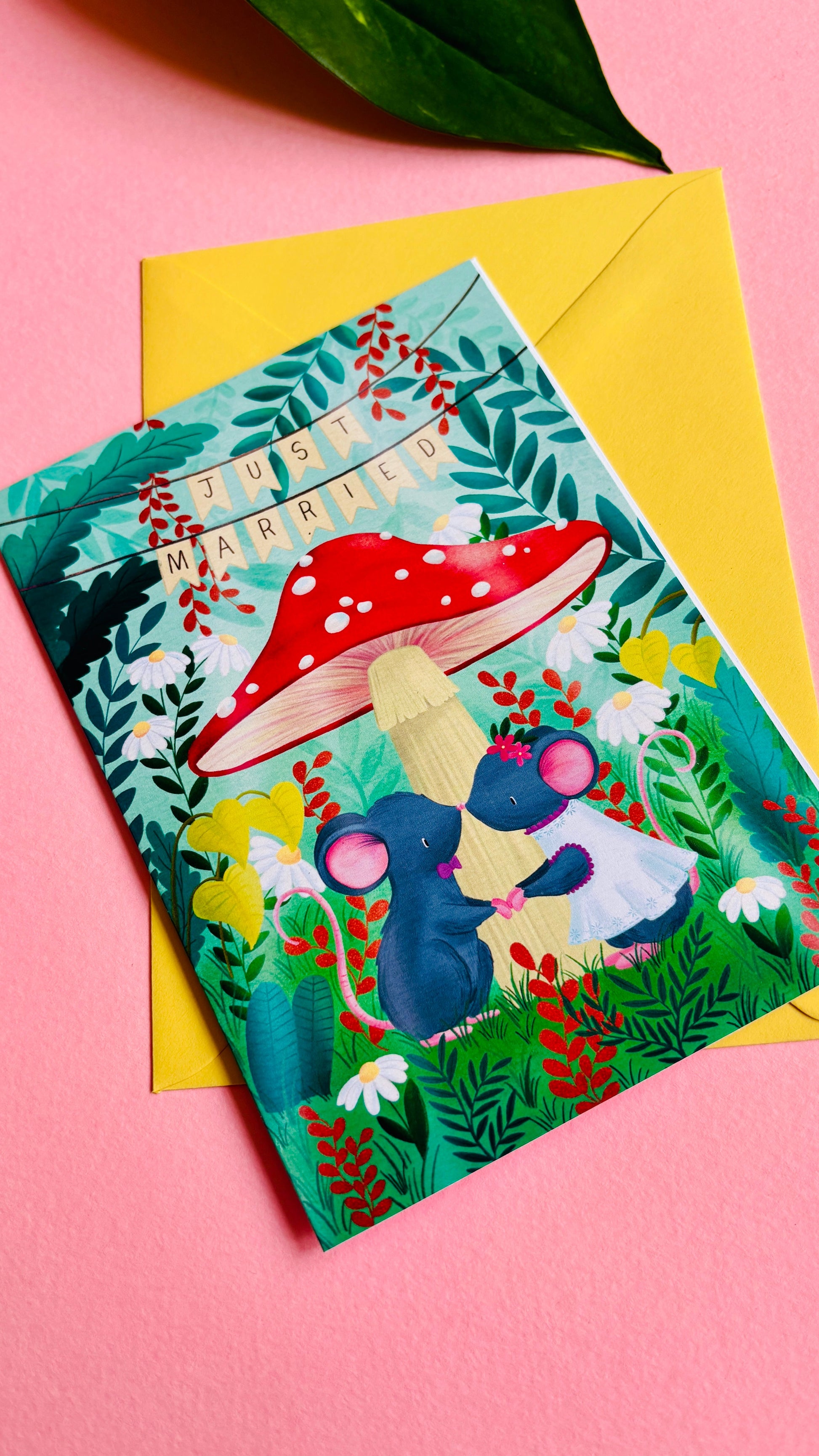 Cute Forest Wedding Card with Woodland Mice and Mushroom