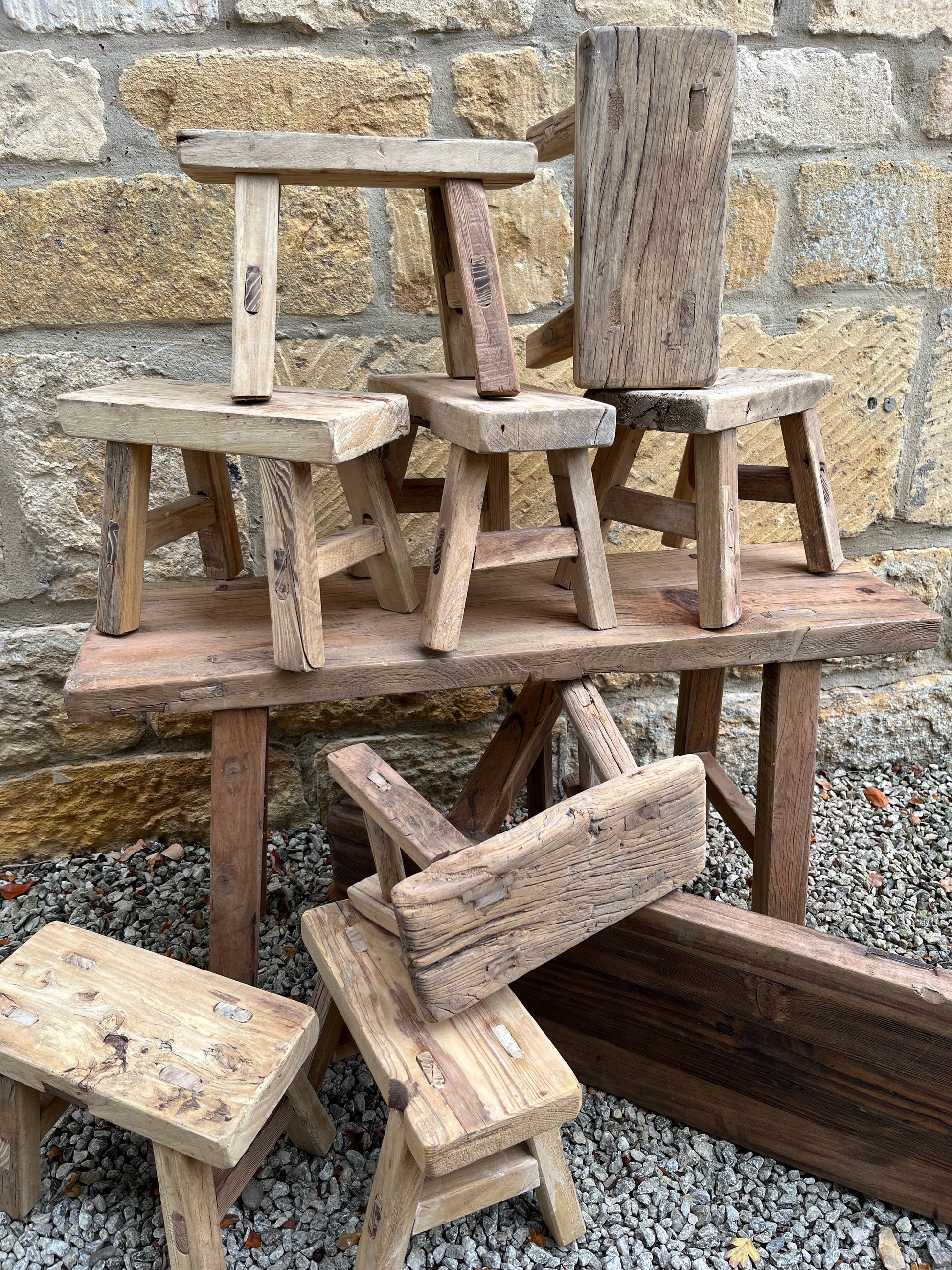 Rustic Reclaimed Elm Mini Stool