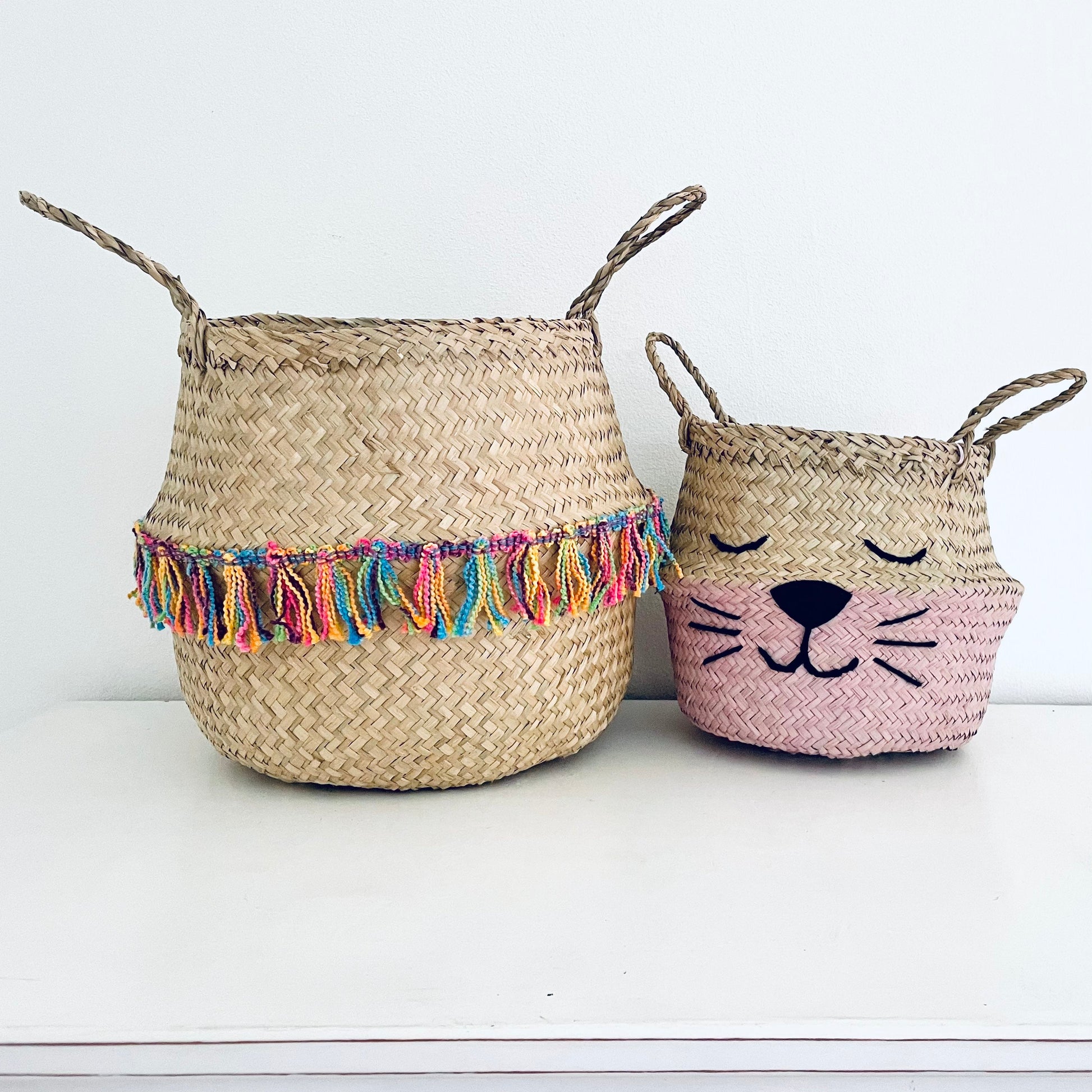 Rainbow tassel trim basket - Large