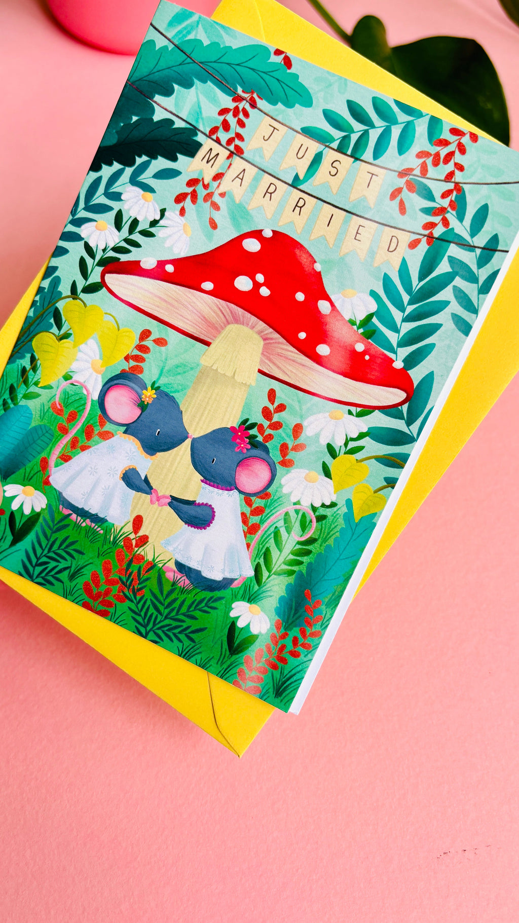 Handmade Lesbian Wedding Card with Woodland Mouse Brides