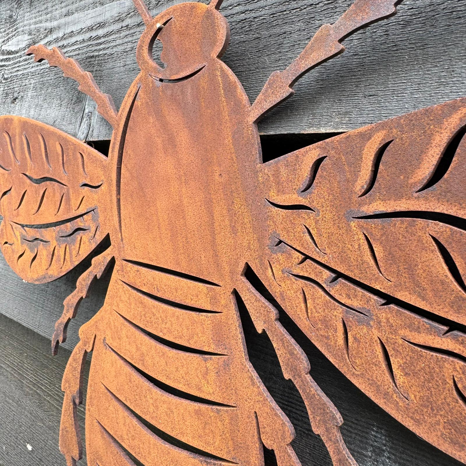 Large Rusty Metal Bee Wall Plaque