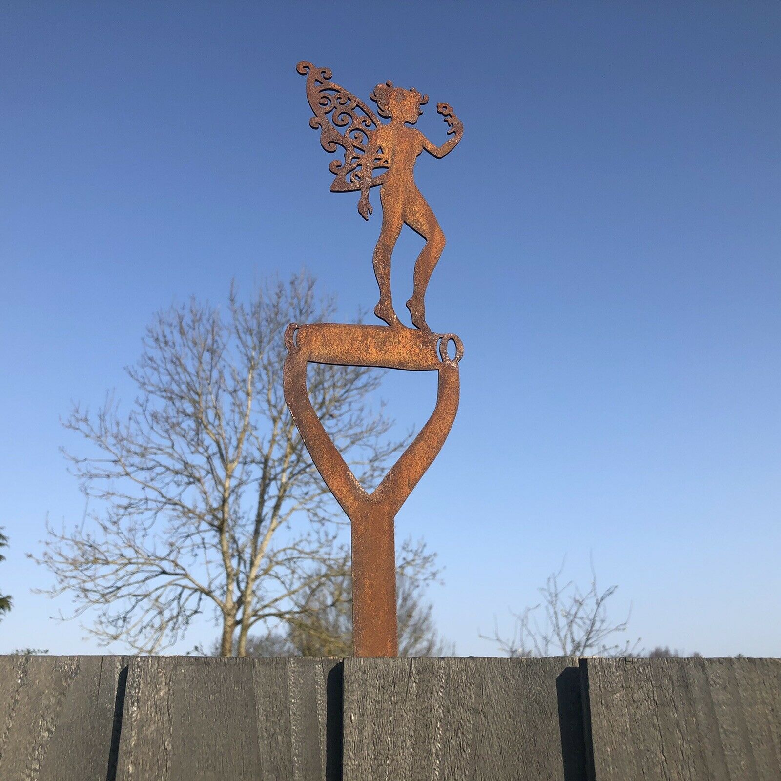 Rusty Metal Fairy on a Spade Garden Decoration