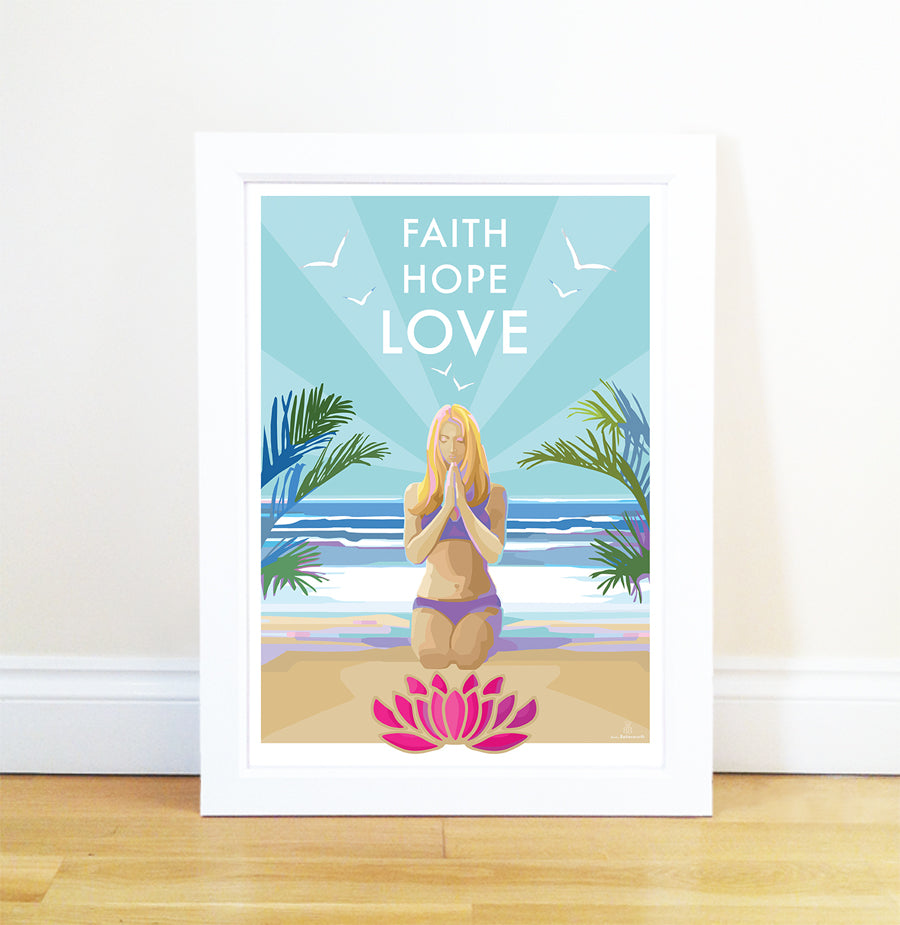 Faith Hope Love Vintage Yoga Mindfulness Poster