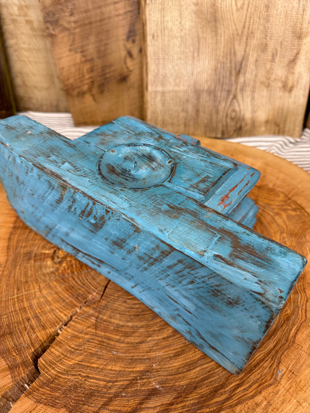 Rustic Church Candle Holder / Indian Pillar Base Holder / Farmhouse Decor Blue