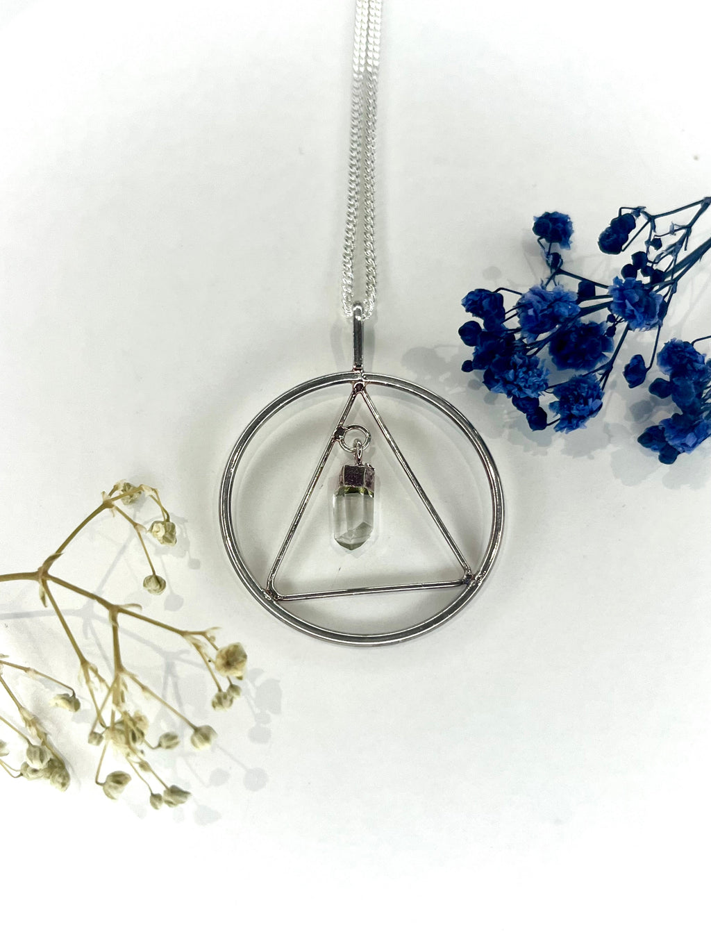 Geometric Quartz Point Necklace in Silver