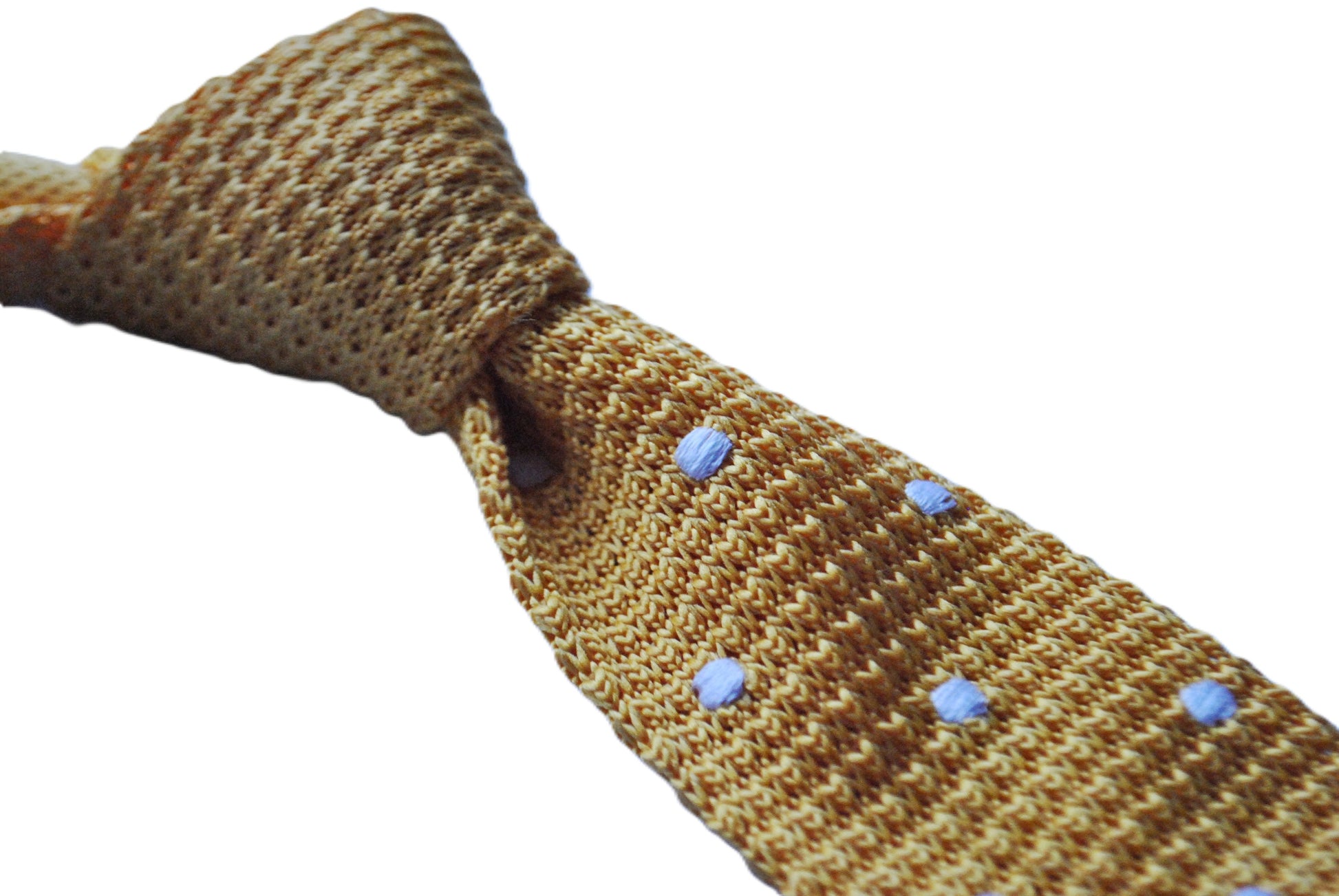 Knitted Yellow Gold Tie with White Polka Dots