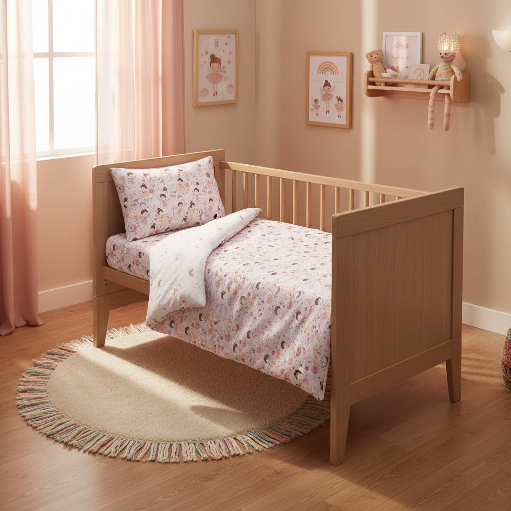 3 Piece Reversible Organic Cotton Cot Bed Set in Fairy