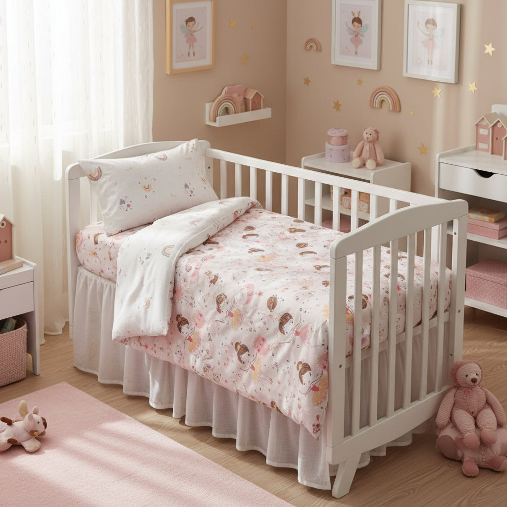 3 Piece Reversible Organic Cotton Cot Bed Set in Fairy