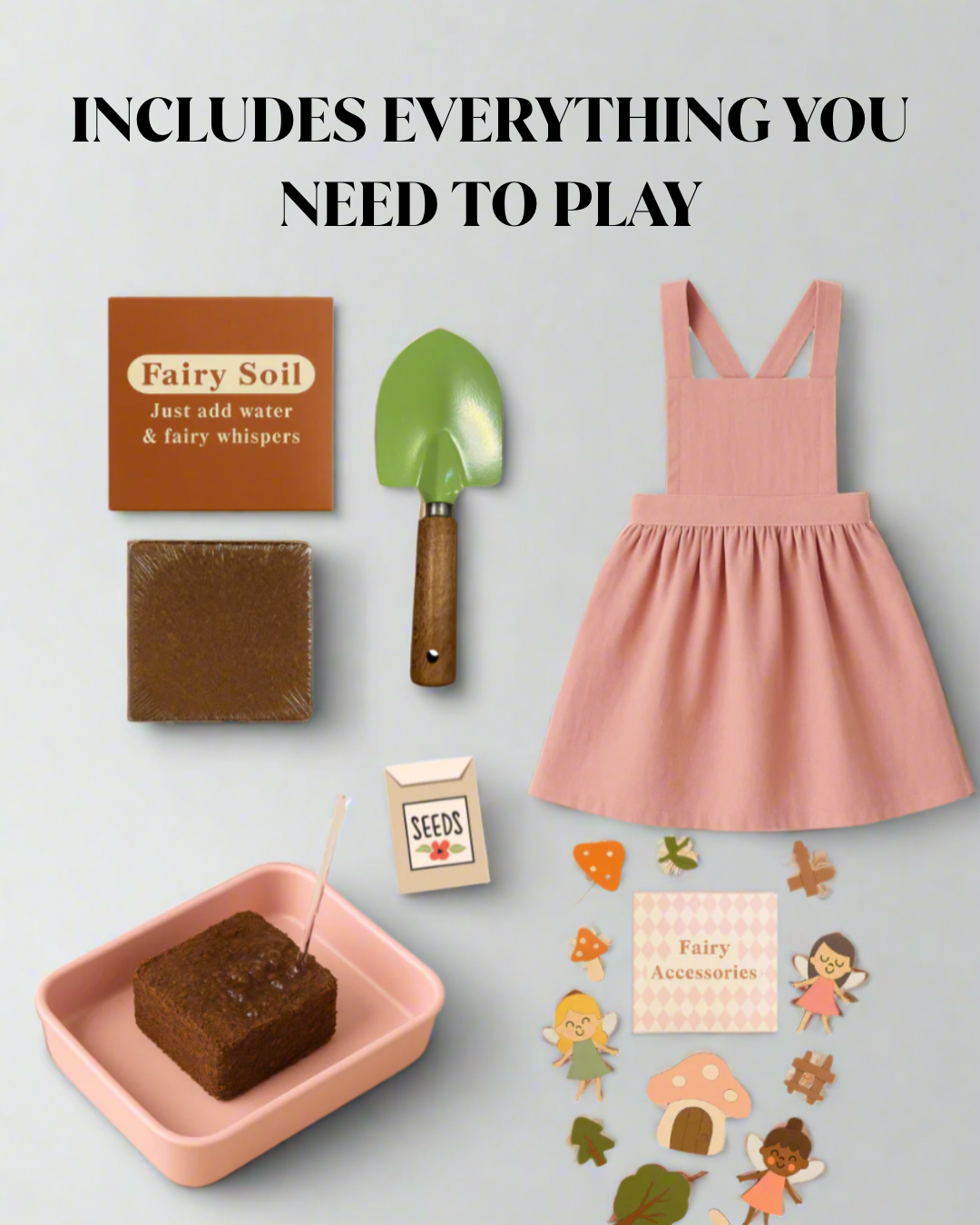 Fairy Garden Starter Kit with Apron, Tray, Shovel, Fairies, Soil and Seeds