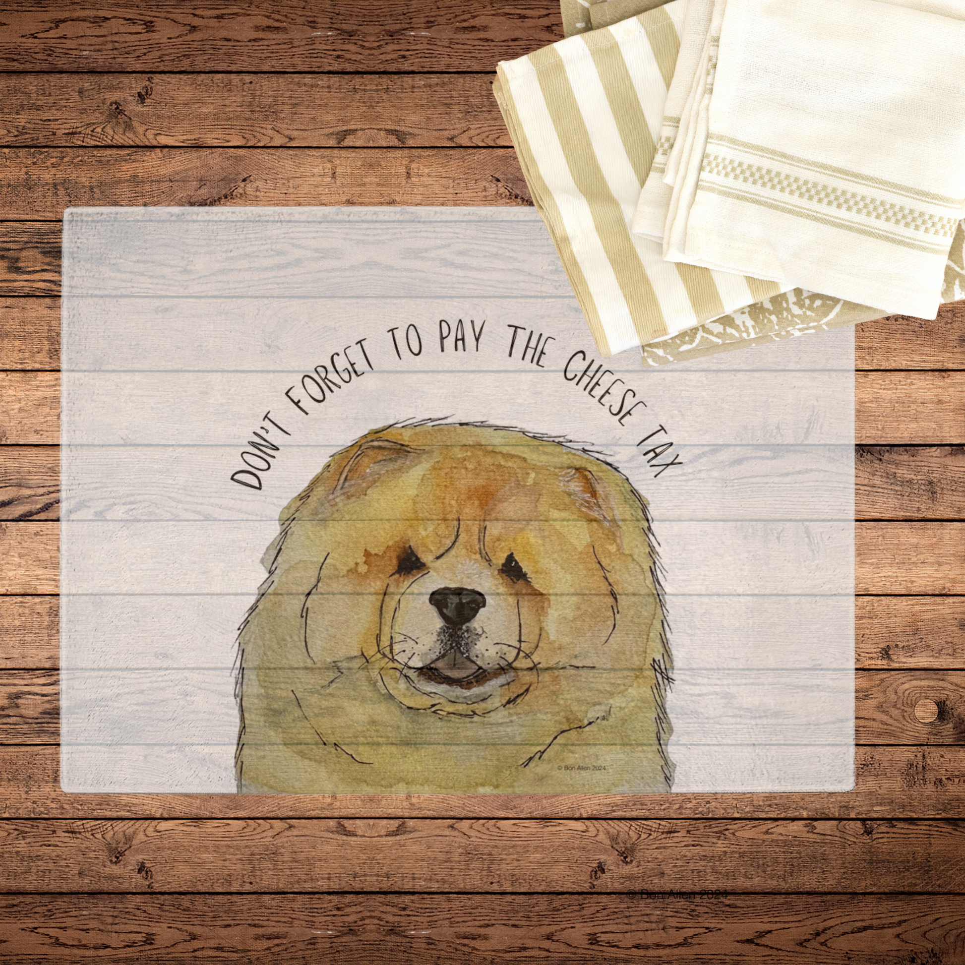 Cheese Tax Collector Fawn Chow Chow Glass Chopping Board