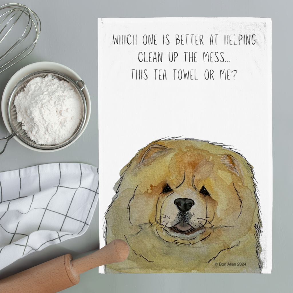 Fawn Chow Chow Tea Towel with Witty Design