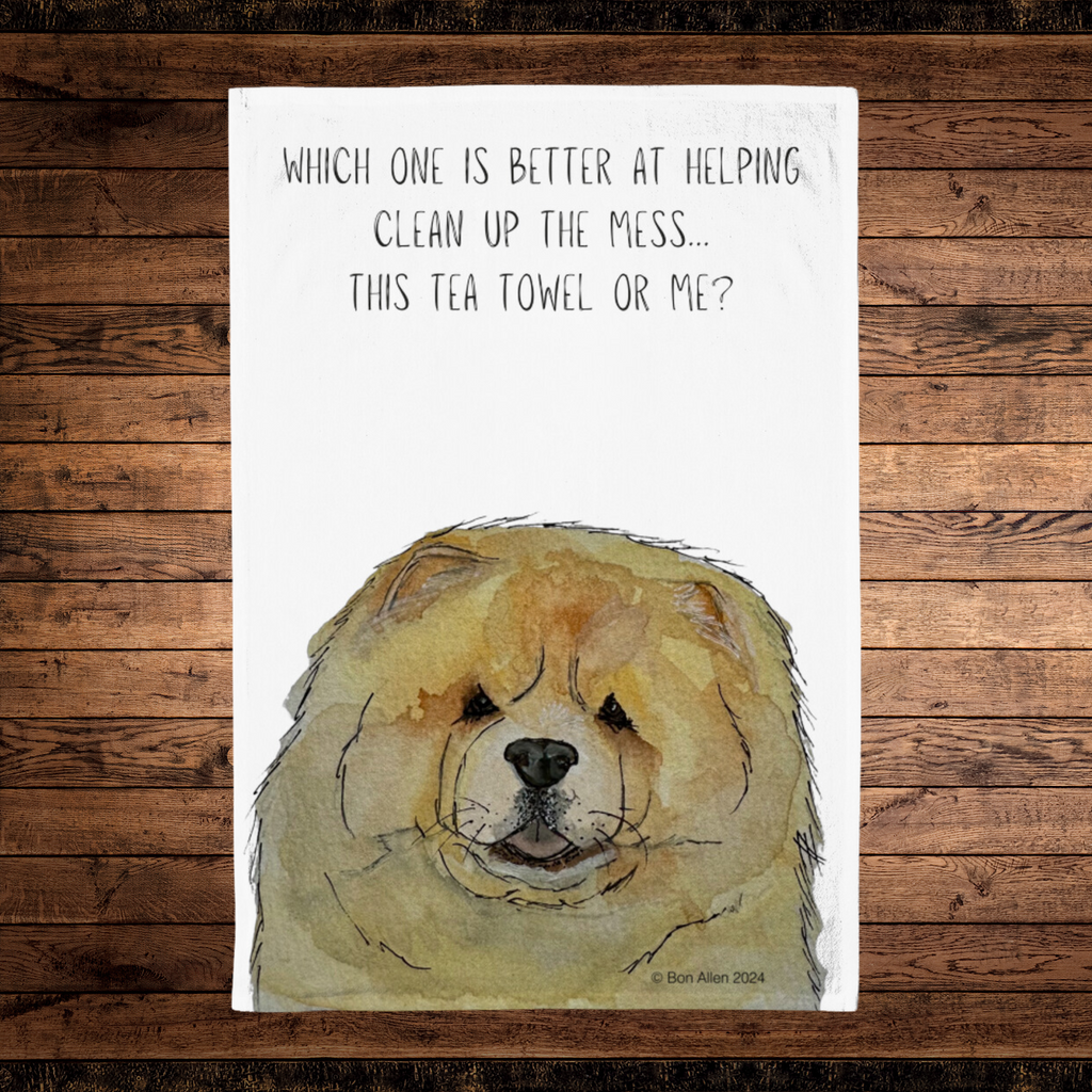 Fawn Chow Chow Tea Towel with Witty Design